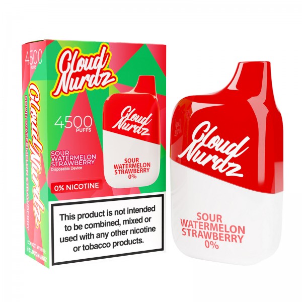 Cloud Nurdz 4500 ZERO Nicotine Disposable - Sour Watermelon Strawberry