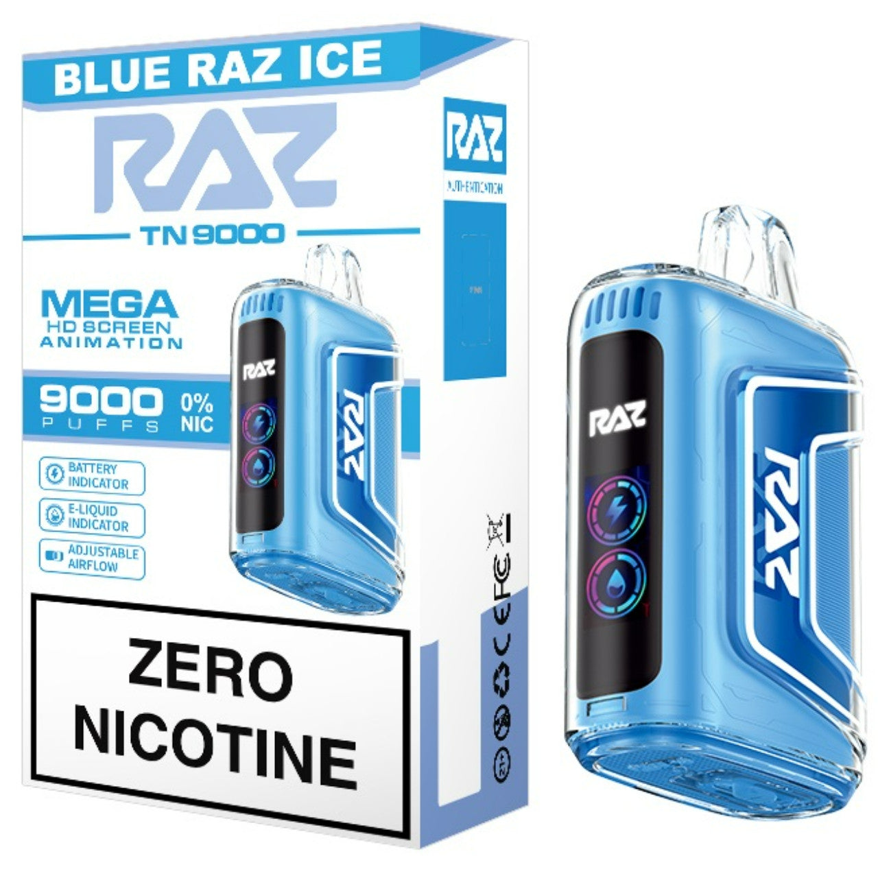 Raz TN9000 ZERO Nicotine Disposable Vape - Blue Raz Ice