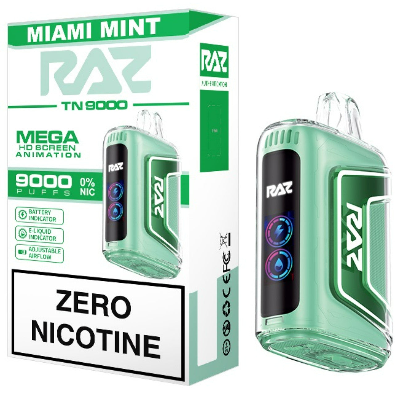 Raz TN9000 ZERO Nicotine Disposable Vape - Miami Mint