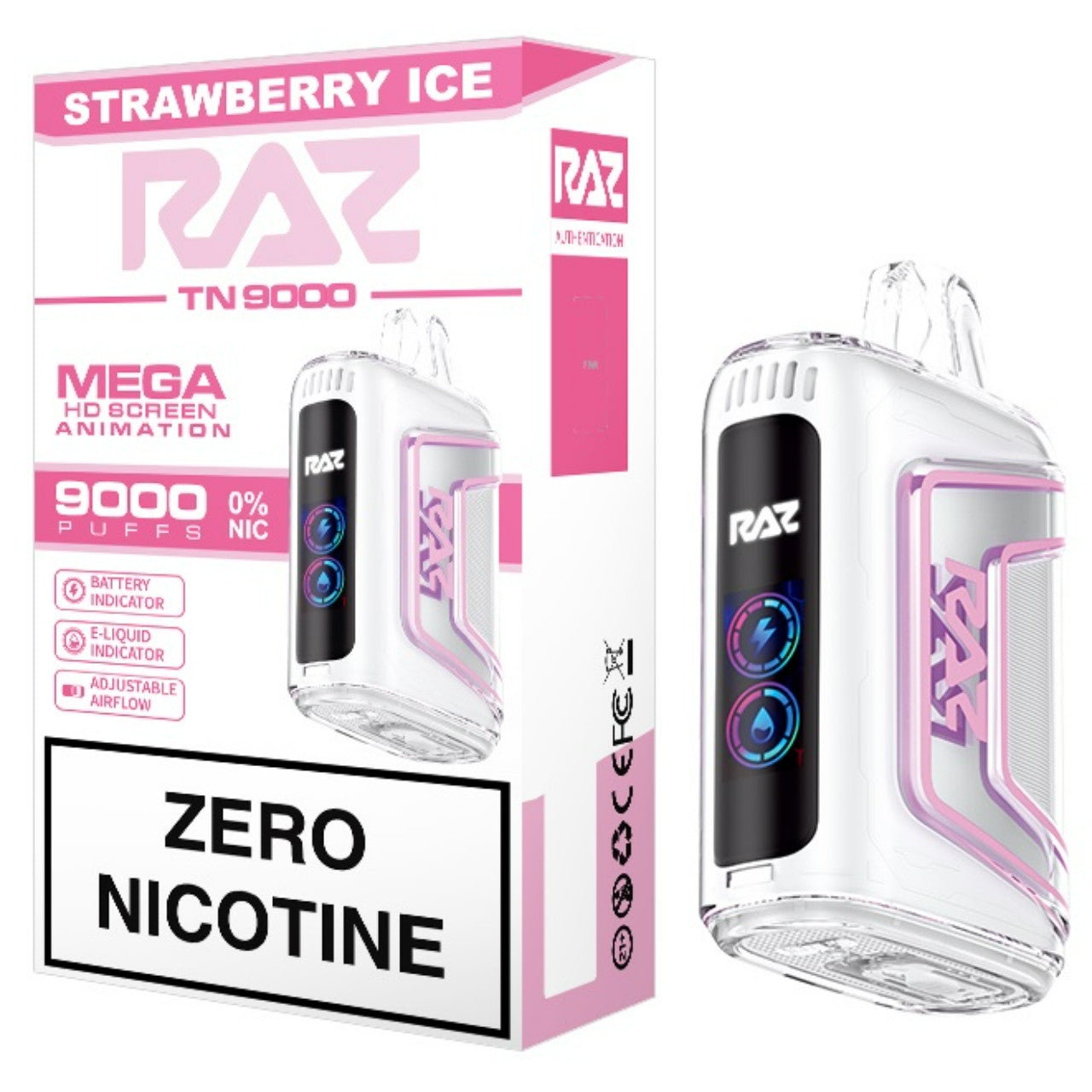 Raz TN9000 ZERO Nicotine Disposable Vape - Strawberry Ice