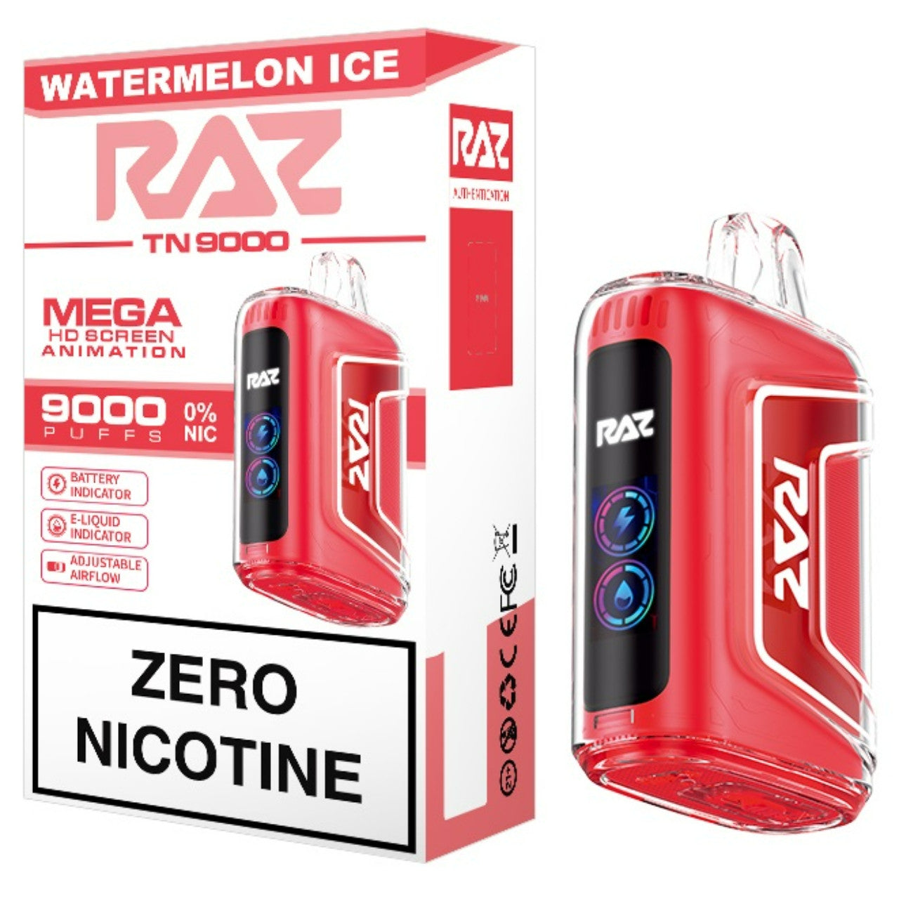 Raz TN9000 ZERO Nicotine Disposable Vape - Watermelon Ice